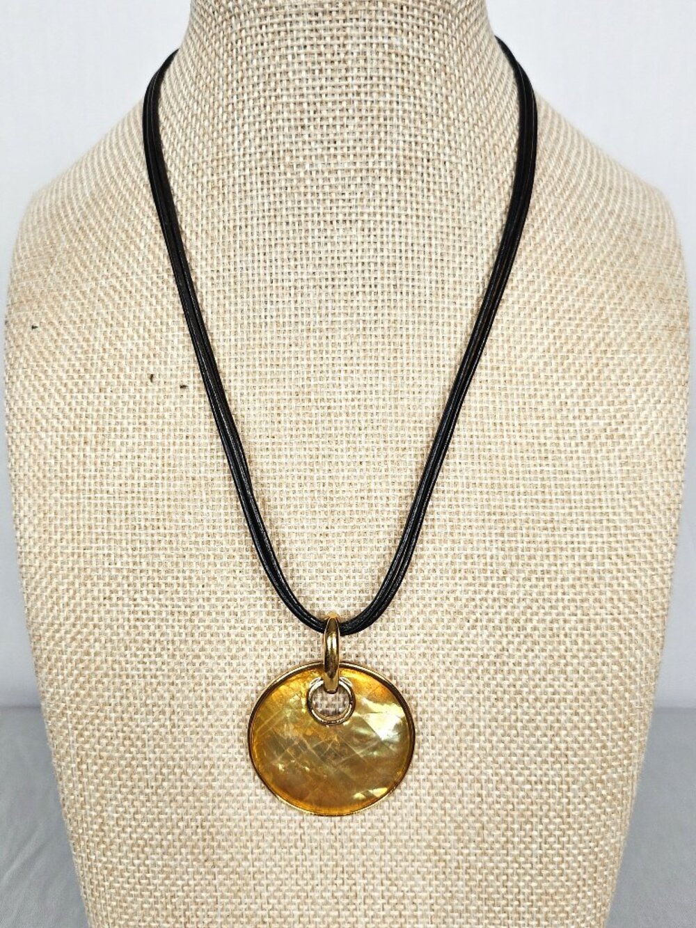 Lia Sophia | Gold Disc Pendant Necklace | Black Cord | Statement